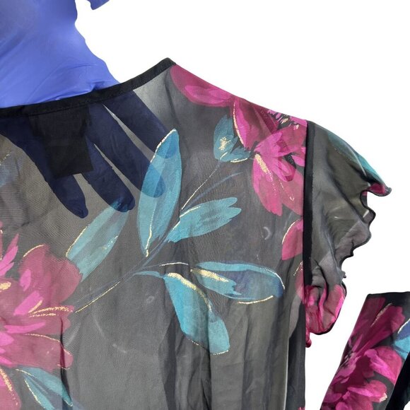 Anthropologie Kate & Lily 12 Ruffled Babydoll Floral Black Chiffon Smocked Dress - Picture 5 of 16